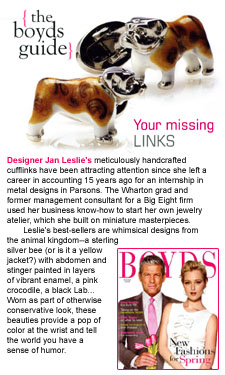 Jan Leslie Cufflinks as seen in Boyds magazine