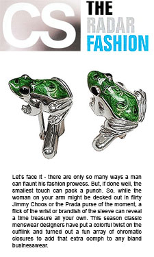 Jan Leslie Enameled Frog Cufflinks - as seen in Chicago Style