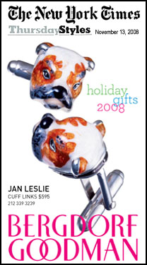 Jan Leslie Hand-Painted Bulldog Cufflinks as seen in New York Times